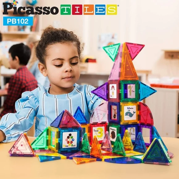 New Picasso Tiles 102 Piece Magnetic Building Tile Sed-3D Magnetic Puzzle-Sealed - Picture 5 of 9